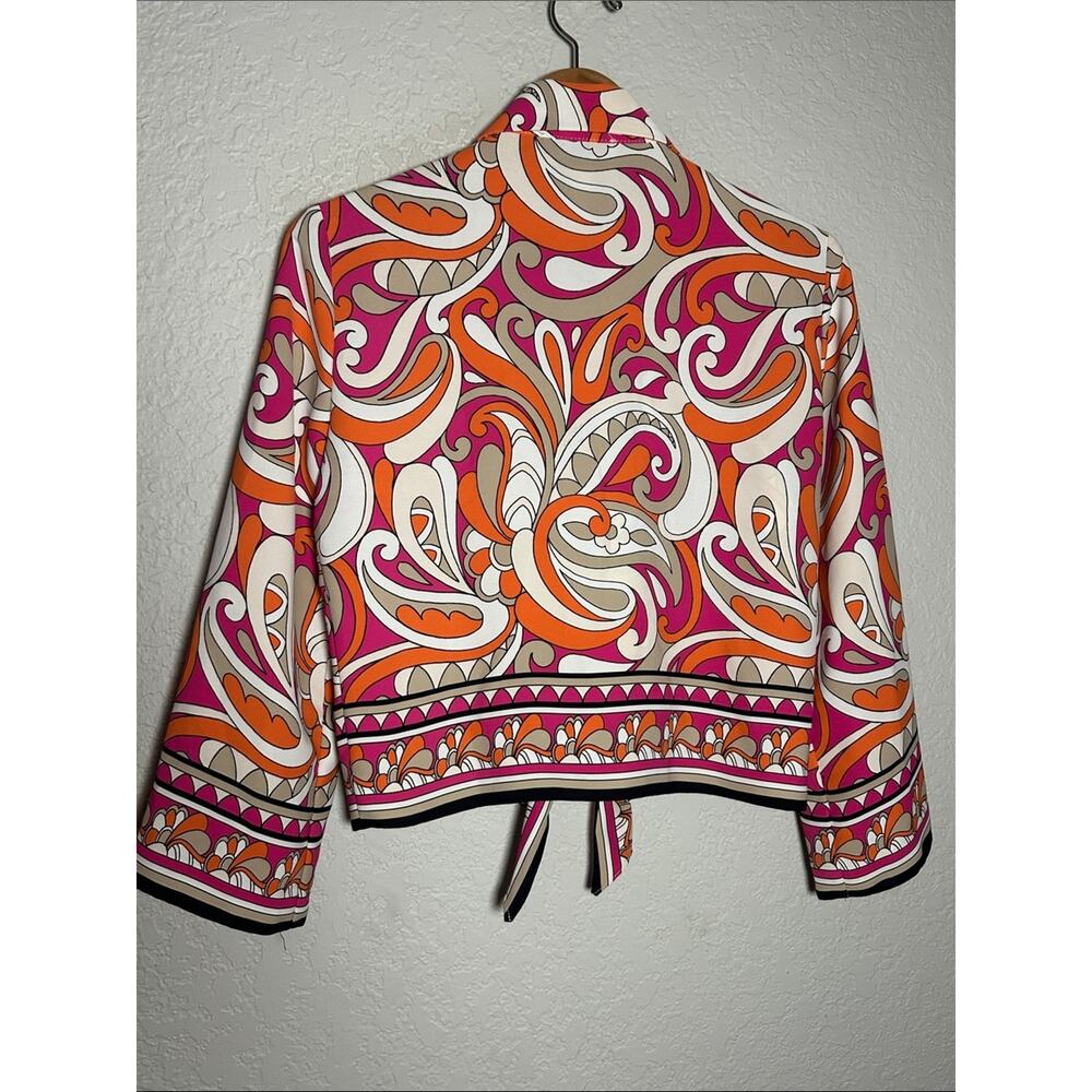 Joseph Ribkoff Pink Orange Paisley Tie Front Blouse Retro 70s Summer Girl - Picture 8 of 8